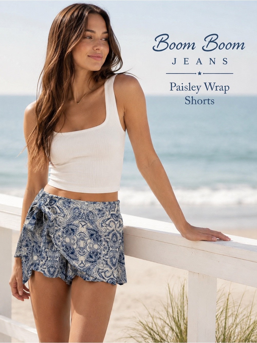 Boom Boom Jeans Blue Paisley Tie-Front Wrap Skort